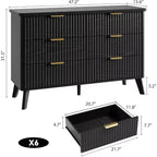 COZONY Commode cannelée à 6 tiroirs, commode moderne en bois au design incurvé pour chambre à coucher