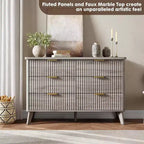 COZONY Commode cannelée à 6 tiroirs, commode moderne en bois au design incurvé pour chambre à coucher