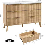 COZONY Commode cannelée à 6 tiroirs, commode moderne en bois au design incurvé pour chambre à coucher