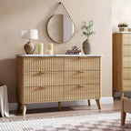 COZONY Commode cannelée à 6 tiroirs, commode moderne en bois au design incurvé pour chambre à coucher