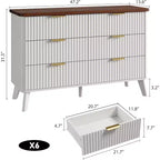 COZONY Commode cannelée à 6 tiroirs, commode moderne en bois au design incurvé pour chambre à coucher
