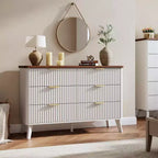 COZONY Commode cannelée à 6 tiroirs, commode moderne en bois au design incurvé pour chambre à coucher