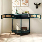 Table d'appoint semi-circulaire élégante Zeus & Ruta avec 2 armoires en rotin et étagère inférieure pour salon, chambre, couloir