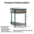 Table d'appoint semi-circulaire élégante Zeus & Ruta avec 2 armoires en rotin et étagère inférieure pour salon, chambre, couloir