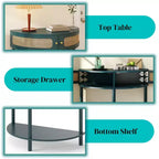 Table d'appoint semi-circulaire élégante Zeus & Ruta avec 2 armoires en rotin et étagère inférieure pour salon, chambre, couloir