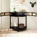 Table d'appoint semi-circulaire élégante Zeus & Ruta avec 2 armoires en rotin et étagère inférieure pour salon, chambre, couloir