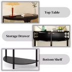Table d'appoint semi-circulaire élégante Zeus & Ruta avec 2 armoires en rotin et étagère inférieure pour salon, chambre, couloir