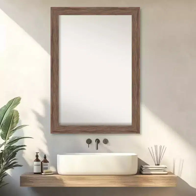 Miroir mural de salle de bain encadré non biseauté brun moyen Amanti Art Pia