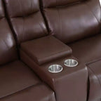 MAYEERTY Causeuse inclinable électrique, fauteuil inclinable en cuir 2 places avec chargement USB, rangement et porte-gobelets pour salon, marron rougeâtre