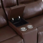MAYEERTY Causeuse inclinable électrique, fauteuil inclinable en cuir 2 places avec chargement USB, rangement et porte-gobelets pour salon, marron rougeâtre