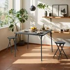 FurnitureR Ensemble table et 2 chaises pliantes 3 pièces, table de jeu carrée peu encombrante avec 2 tabourets, idéal pour les petits espaces, la maison, le patio, noir