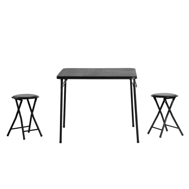 FurnitureR Ensemble table et 2 chaises pliantes 3 pièces, table de jeu carrée peu encombrante avec 2 tabourets, idéal pour les petits espaces, la maison, le patio, noir