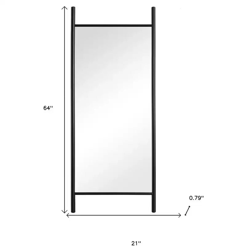 Miroir pleine longueur HomeRoots 64 en bois massif noir à cadre, style échelle, à poser