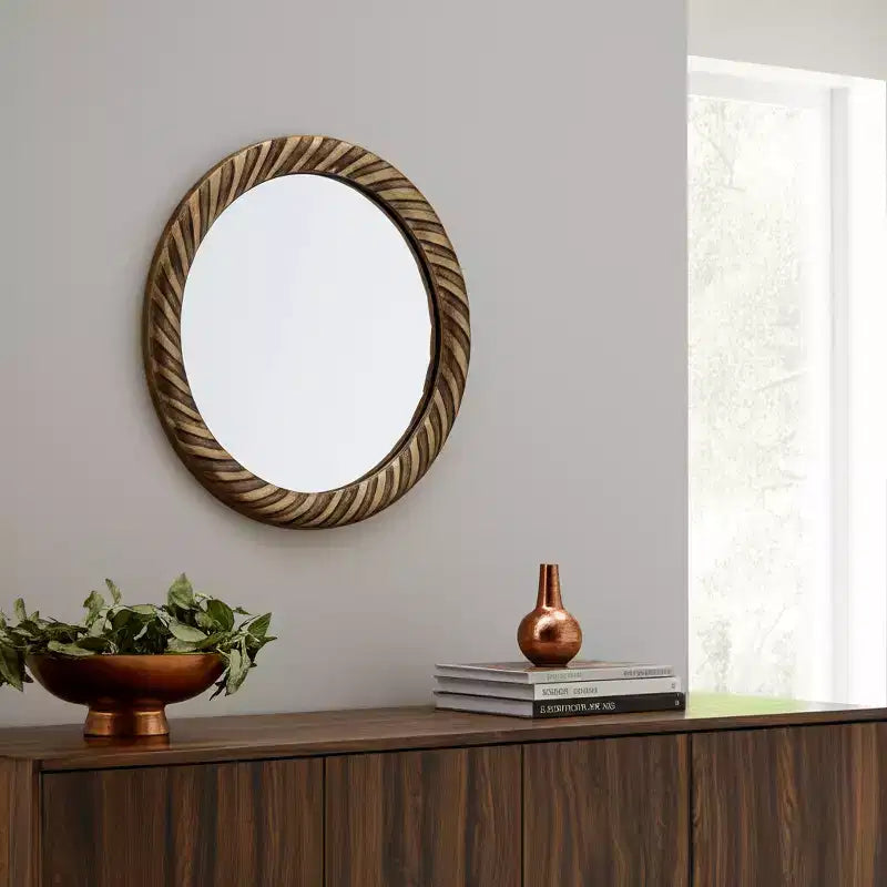 Miroir Mural Rond Moderne avec Cadre en Métal Texturé – Accent Décoratif pour la Maison, le Bureau, la Chambre ou le Salon – Bronze & Cuivre 29