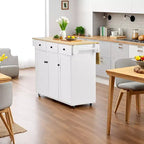 Chariot de cuisine mobile FurnitureR avec abattant pliant, meuble de rangement de cuisine de 115 cm de large sur roulettes, table de préparation roulante peu encombrante, blanc