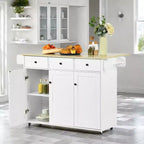 Chariot de cuisine mobile FurnitureR avec abattant pliant, meuble de rangement de cuisine de 115 cm de large sur roulettes, table de préparation roulante peu encombrante, blanc