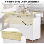 Chariot de cuisine mobile FurnitureR avec abattant pliant, meuble de rangement de cuisine de 115 cm de large sur roulettes, table de préparation roulante peu encombrante, blanc