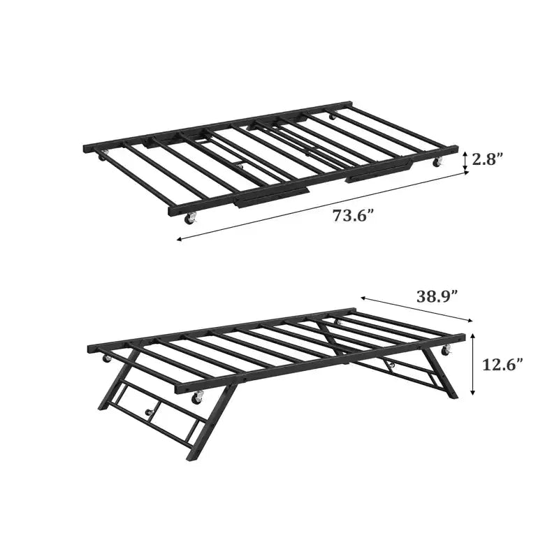 GustoWave Cadre de lit gigogne double escamotable, Lit de repos gigogne avec roulettes verrouillables, Plateforme métallique pliable, 73,6''
