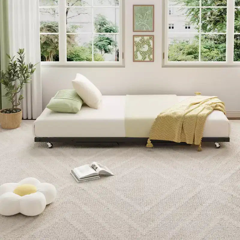 GustoWave Cadre de lit gigogne double escamotable, Lit de repos gigogne avec roulettes verrouillables, Plateforme métallique pliable, 73,6''