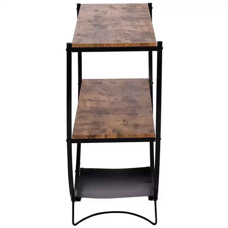Console demi-lune industrielle, table de canapé à 3 étagères ouvertes (pour entrée/salon/bureau)