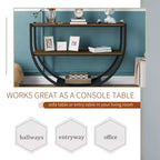 Console demi-lune industrielle, table de canapé à 3 étagères ouvertes (pour entrée/salon/bureau)