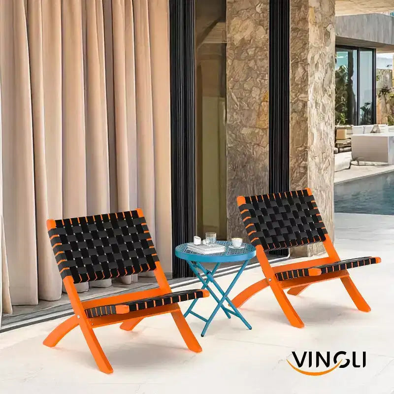 VINGLI Table d'appoint pliante de patio, petite table d'extérieur avec motif floral durable et cadre en métal robuste en forme de X, bleu, 1 paquet