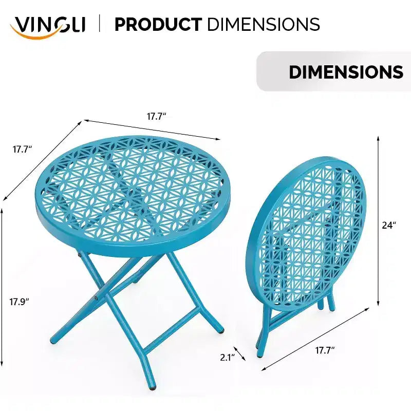 VINGLI Table d'appoint pliante de patio, petite table d'extérieur avec motif floral durable et cadre en métal robuste en forme de X, bleu, 1 paquet