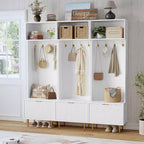 Porte-manteau moderne de 74 po avec banc et rangement, organisateur d'entrée avec 4 crochets dorés, armoire à chaussures pour salon, porte-manteau avec pieds en métal