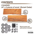 Étagère en bois à bords bruts Pipe Decor 24 Sunset Cedar avec supports de tuyauterie en L (Paquet de 2)