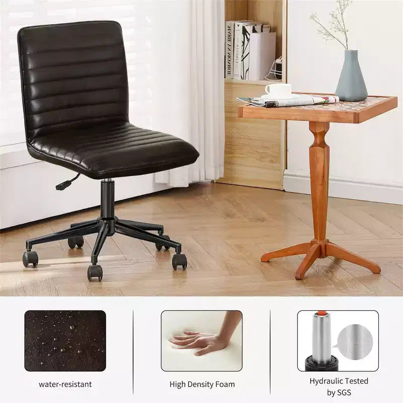 Chaise de bureau sans accoudoirs Furniliving, dossier mi-haut en similicuir, pivotante à 360°, réglable