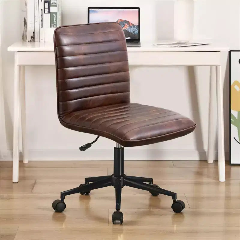 Chaise de bureau sans accoudoirs Furniliving, dossier mi-haut en similicuir, pivotante à 360°, réglable