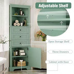 Armoire haute triangulaire noire avec 3 tiroirs et étagères réglables pour salle de bain, cuisine ou salon