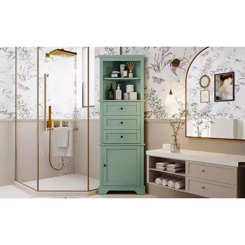 Armoire haute triangulaire noire avec 3 tiroirs et étagères réglables pour salle de bain, cuisine ou salon