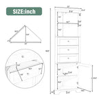 Armoire haute triangulaire noire avec 3 tiroirs et étagères réglables pour salle de bain, cuisine ou salon