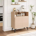 Étagères réglables, Cuisine, Entrée, Armoire de rangement cannelée - Buffet avec rangement,