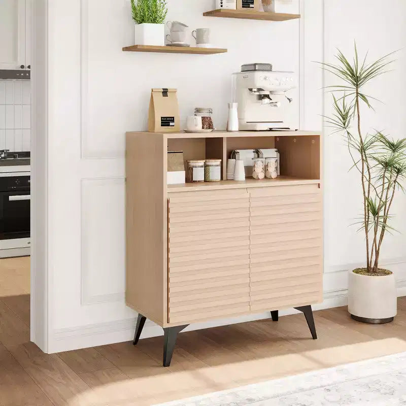 Étagères réglables, Cuisine, Entrée, Armoire de rangement cannelée - Buffet avec rangement,