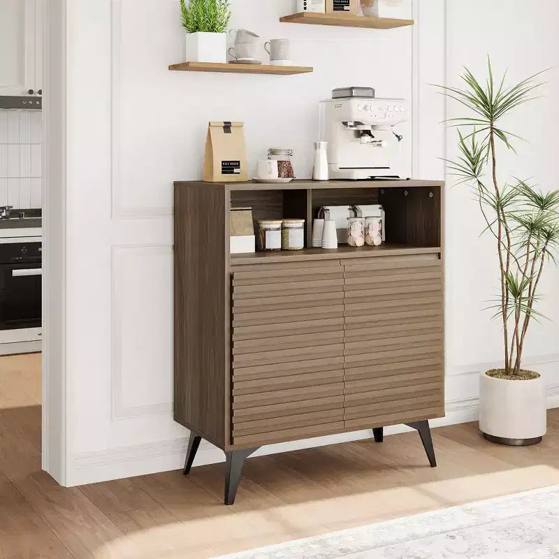 Étagères réglables, Cuisine, Entrée, Armoire de rangement cannelée - Buffet avec rangement,
