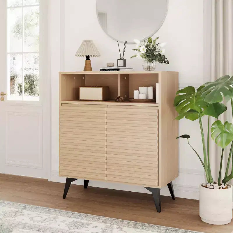 Étagères réglables, Cuisine, Entrée, Armoire de rangement cannelée - Buffet avec rangement,