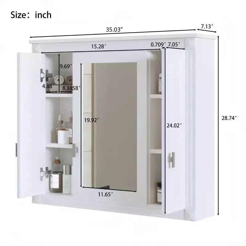 FAMYYT Armoire à pharmacie rectangulaire de 34 po L x 28 po H à montage en surface avec miroir et étagères réglables