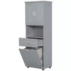 Meuble de salle de bain haut et étroit avec panier à linge, 2 portes et 1 tiroir, pour salle de bain, buanderie ou salon