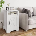 Heynemo Tall Farmhouse Nightstand with Charging Station, White End Table with Storage, Large Wooden Rustic Bedside Table for Bedroom, Home Office