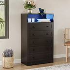 COZONY Commode haute à 5 tiroirs avec étagère d'exposition, meuble de rangement moderne en bois pour chambre à coucher, placard, salon, couloir