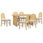 Ensemble de salle à manger GDFStudio Rose 7 pièces style ferme avec table à manger rectangulaire de 151,9 cm et chaises en rotin rembourrées