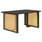 Ensemble de salle à manger GDFStudio Rose 7 pièces style ferme avec table à manger rectangulaire de 151,9 cm et chaises en rotin rembourrées