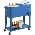 NAYSAYE 80 Quart Rolling Ice Chest Portable Bar Drink Cooler with Catch Basin, Bottom Storage Tray for Patio Party BBQ Beach, Blue, 34.3*15.2*35.8