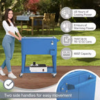 NAYSAYE Glacière à roulettes 80 Litres, Bar Portable avec Collecteur de Gouttes, Plateau de Rangement Inférieur pour Fête sur la Terrasse, Barbecue, Plage, Bleu, 34.3*15.2*35.8