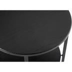 Table d'appoint ronde Okak Farmhouse avec pieds croisés, table d'appoint avec étagère inférieure, table de canapé pour salon, chambre, noir