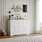 Grand buffet de 140 cm avec rangement, 4 tiroirs et 4 portes, meuble de rangement de cuisine avec étagère réglable, bar à café en bois pour couloir