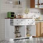 Grand buffet de 140 cm avec rangement, 4 tiroirs et 4 portes, meuble de rangement de cuisine avec étagère réglable, bar à café en bois pour couloir