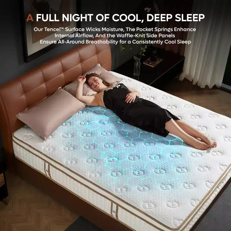 Matelas hybride Tencel King Size 12 pouces à fermeté moyenne, avec couche moelleuse et mousse à mémoire de forme rafraîchissante, livré en boîte